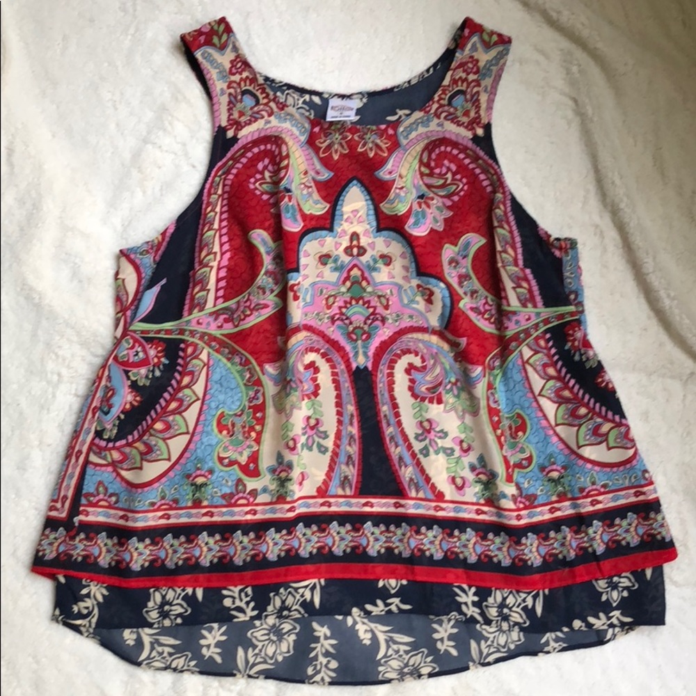 Bila multi color paisley tank top crossover back S